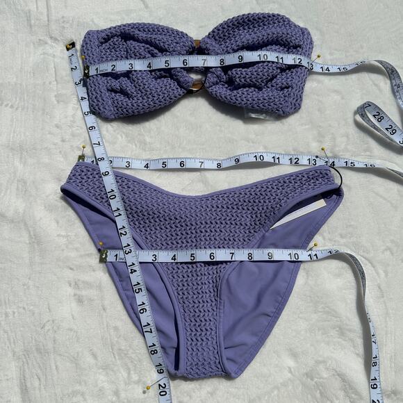 Montce Tori Ties Bandeau Bikini Top Lavender Crochet AC Lulu Bottoms Size XL NWT - Picture 7 of 14